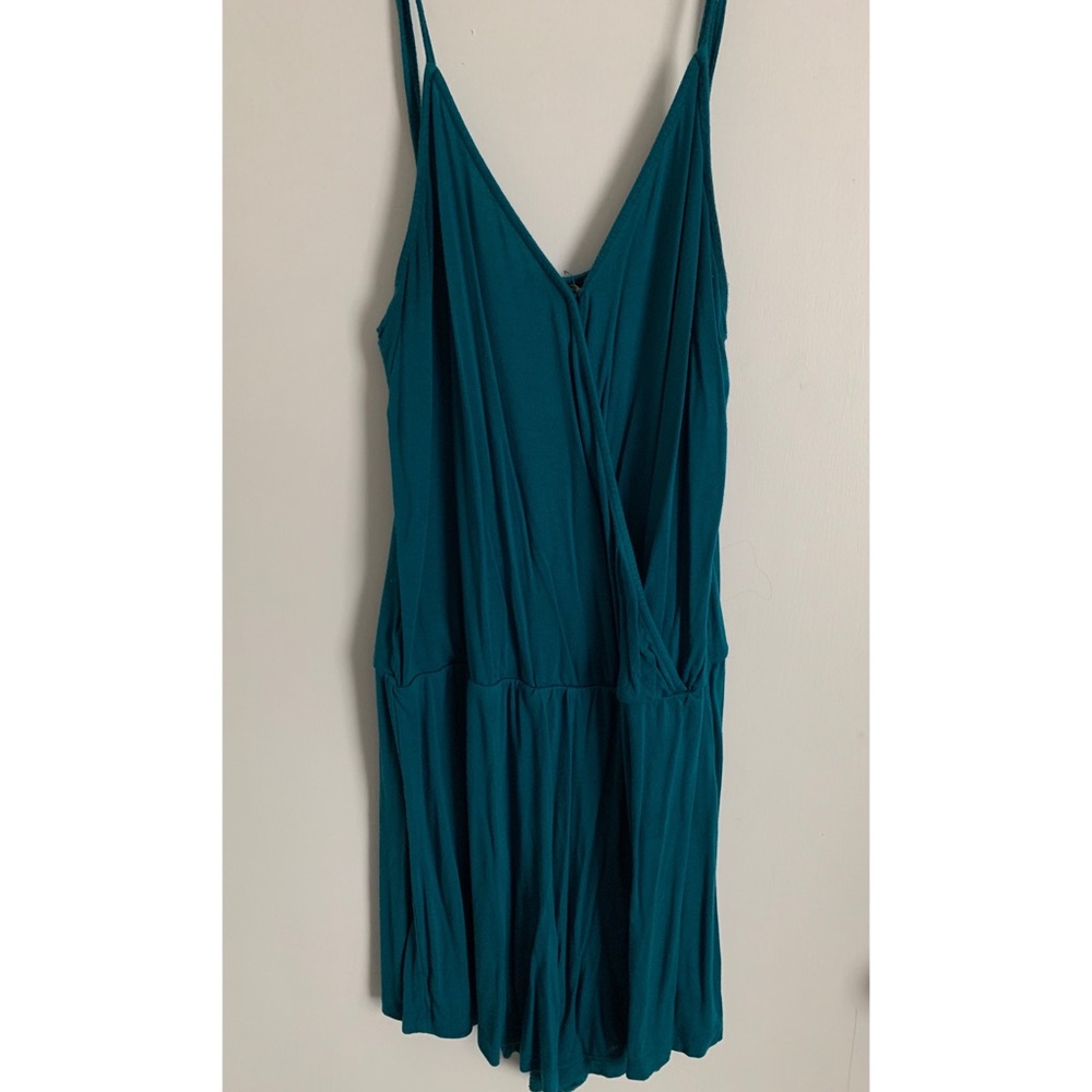 Mock wrap teal romper